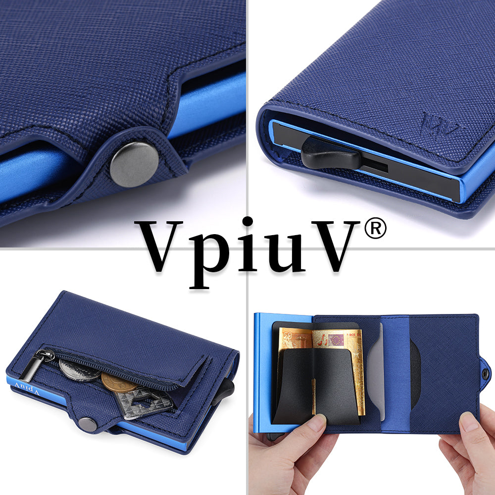 Porta Carte di Credito Antigraffio Blu con Protezione RFID NFC