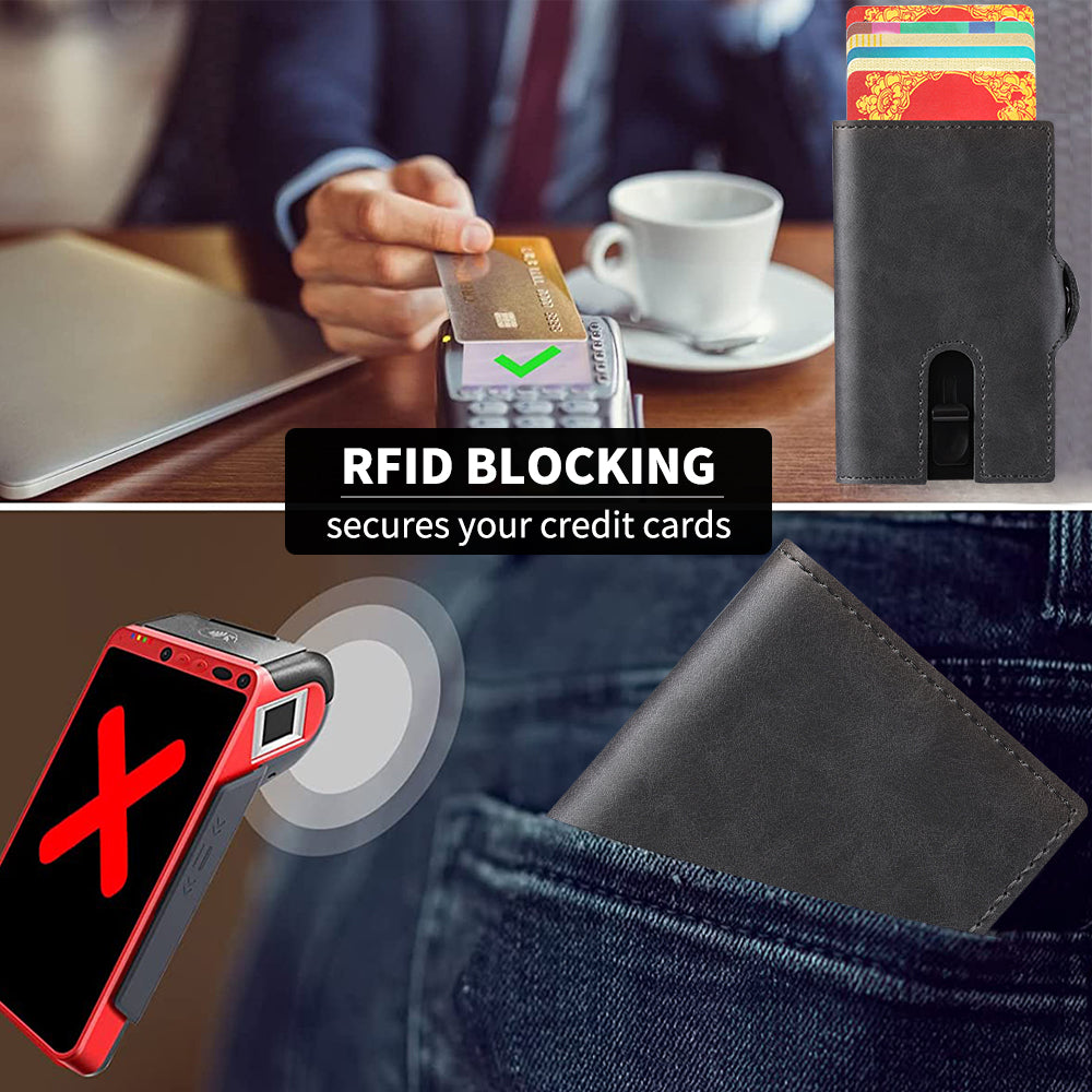 Portafoglio Pelle d'epoca Grigio Portamonete Protezione RFID NFC