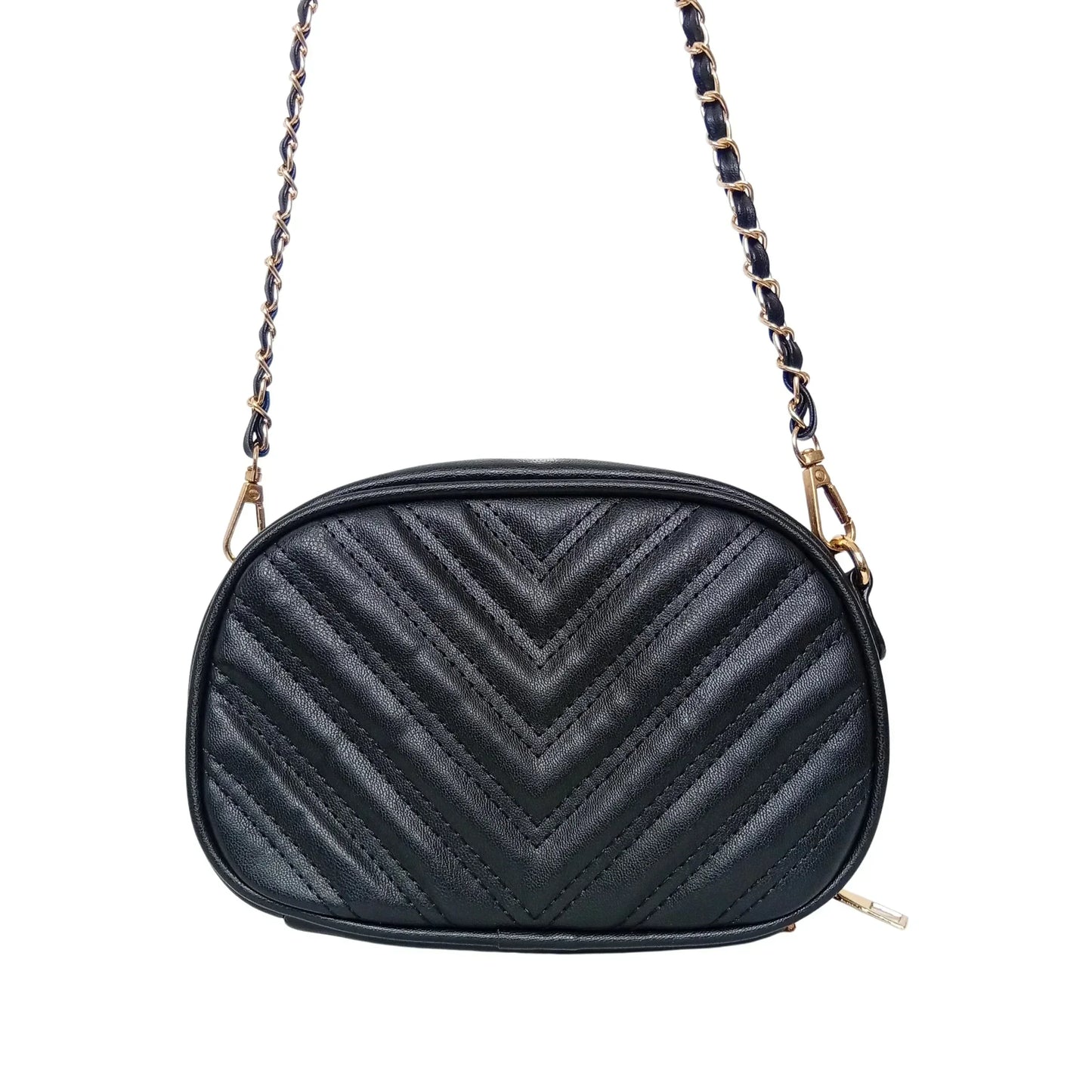 Quilted oval crossbody bag - V-stitched pattern MS-5941