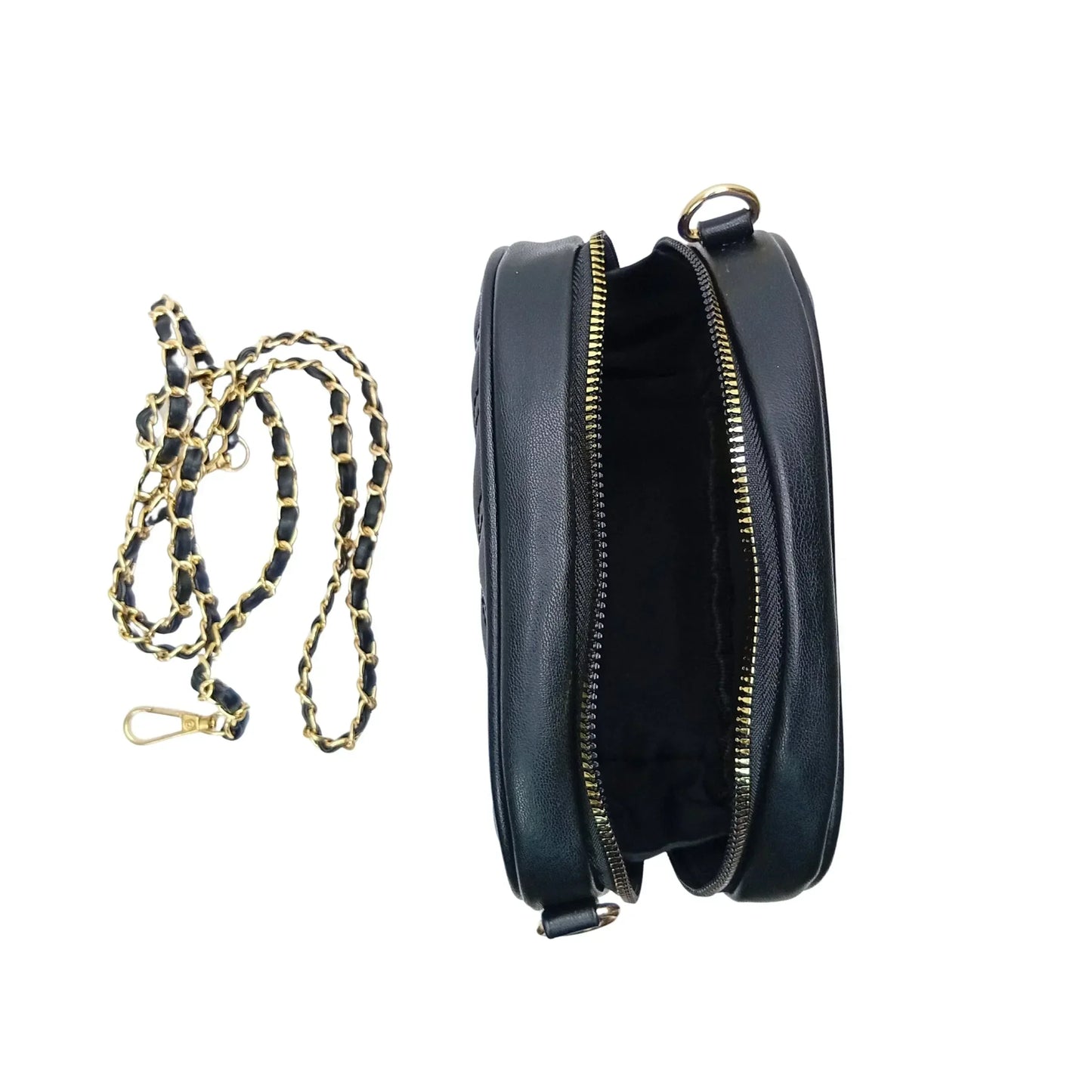 Quilted oval crossbody bag - V-stitched pattern MS-5941