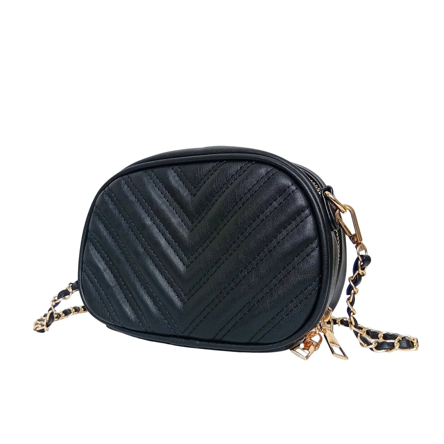 Quilted oval crossbody bag - V-stitched pattern MS-5941